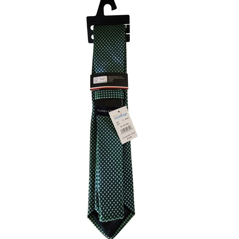 NWT Tommy Hilfiger Necktie Mens Green Navy Blue Silver Geometric‎ Micro Diamond